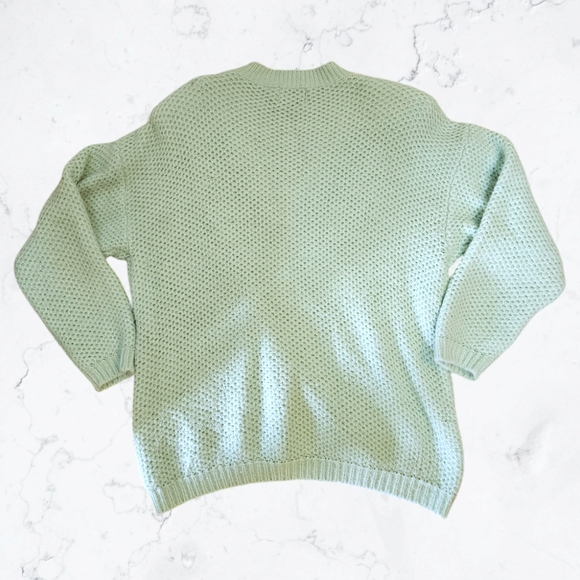 Vintage 80s Tarazzia Teal & White Fuzzy Oversize Knit Sweater - Picture 4 of 7